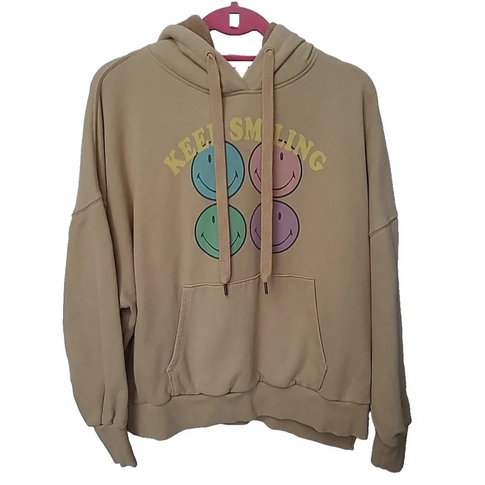 American Eagle Women Pullover S Big Hugs Keep Smiling Graphic Oversized Hoodie‎